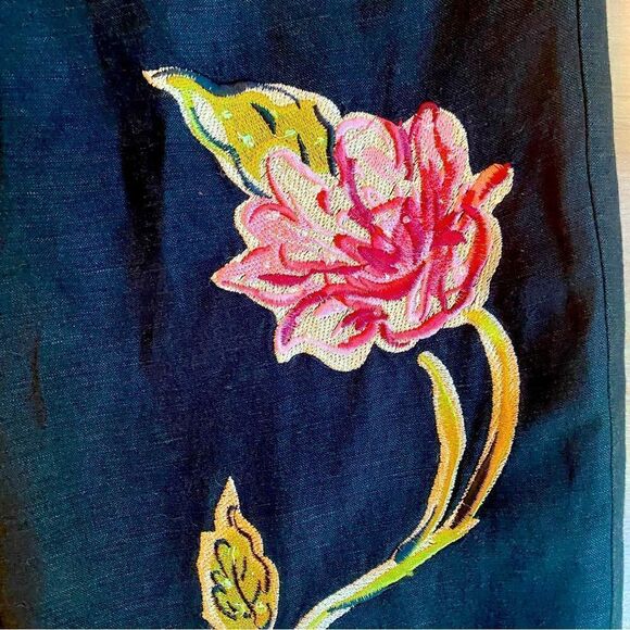 Bob Mackie Studio Wide Leg Floral Embroidered Linen Pants Sz 6 - Picture 5 of 7